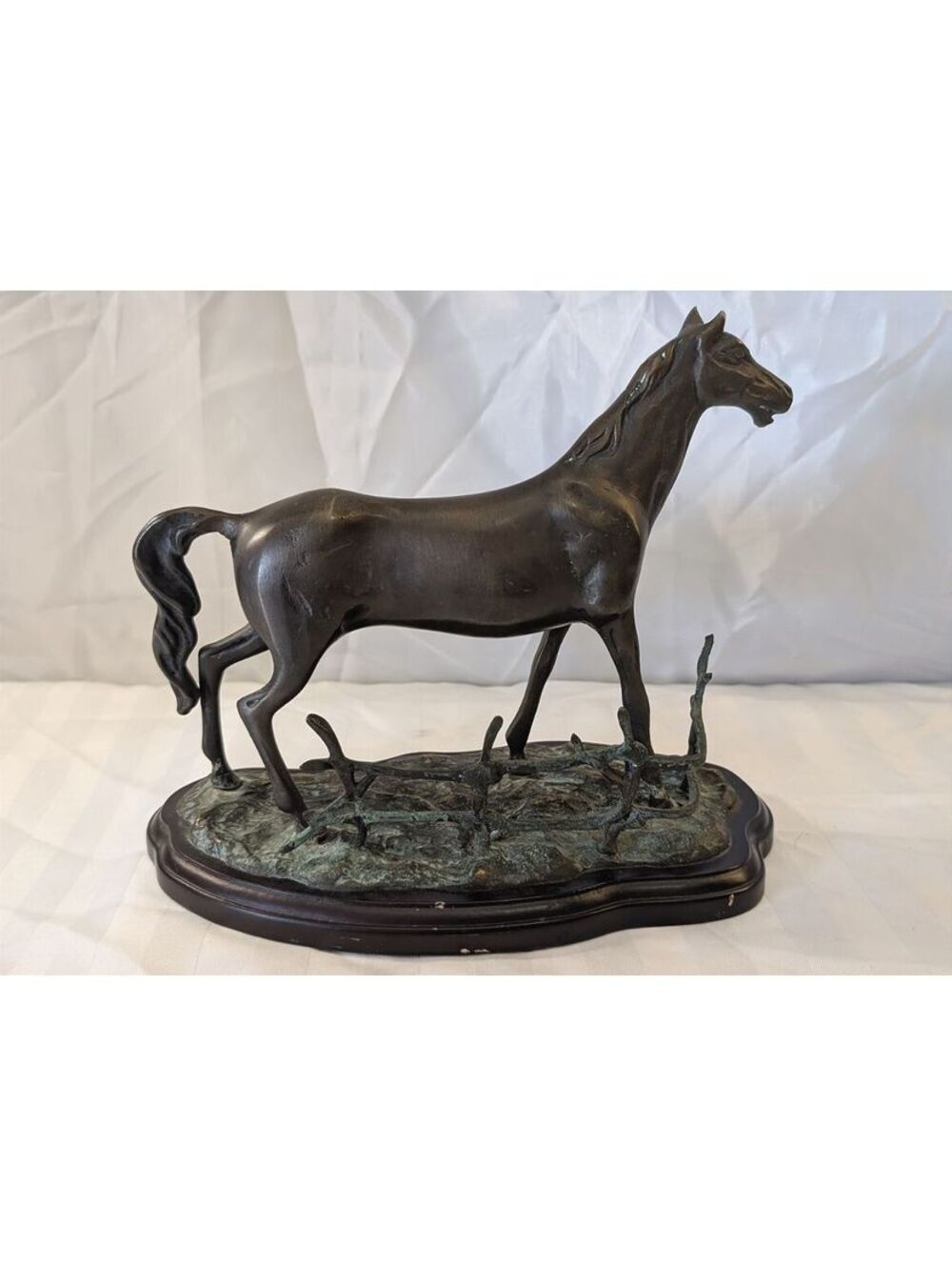 Vintage Korean Cast Metal Stallion Horse Statue Plinth After Pierre-Jules Mene